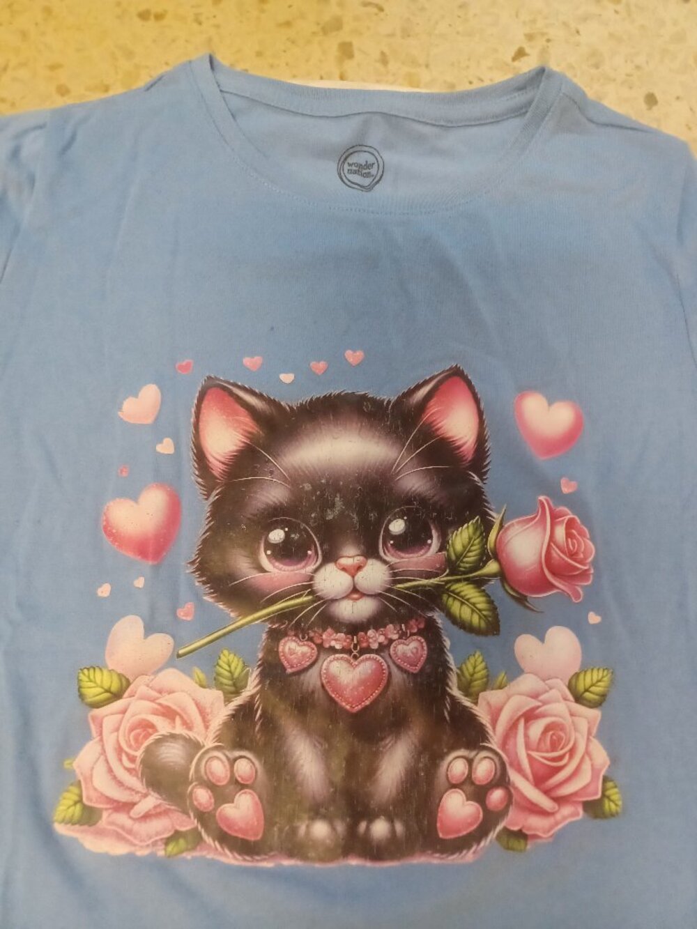 Wonder Nation Girl's Short Sleeve Tee Kitten Theme L (10-12) Blue - Picture 2 of 3